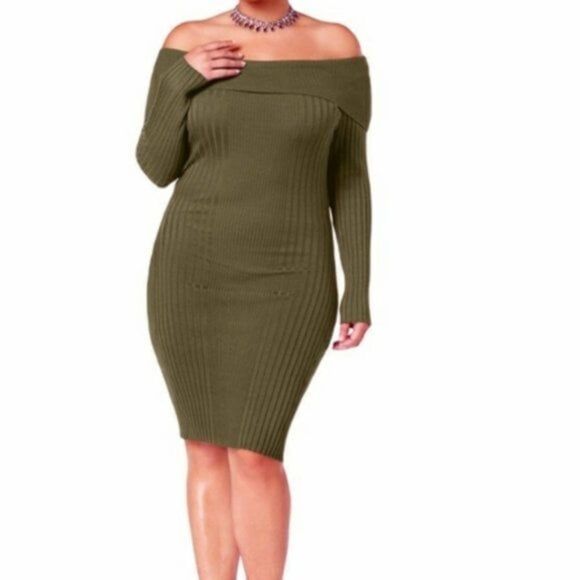 Say What? Dresses & Skirts - Say What? Green Off Shoulder Long Sleeve Bodycon Dress Plus Size 2X NWT